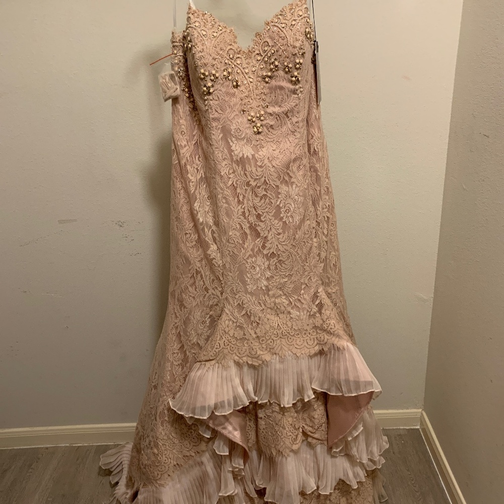 NEW Light pink/coral strapless dress with beading and lace